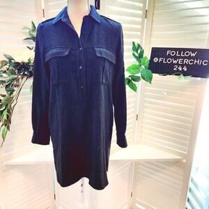 ZARA SOFT DARK GRAY SHIRT DRESS WITH POCKETS SIZE XS